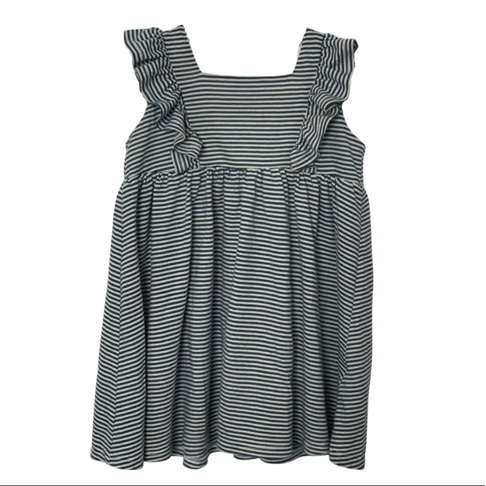 Mabel & Honey, Girls’ cream and blue striped sleeveless dress, 3t.